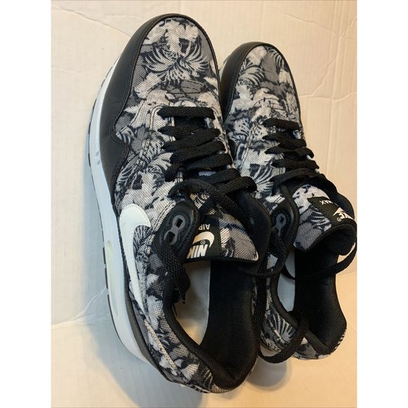 NIKE AIR MAX 1 GPX TROPICAL FLORAL BLACK WHITE DARK GREY Size 9684174-001 Worn 1 - Picture 3 of 11
